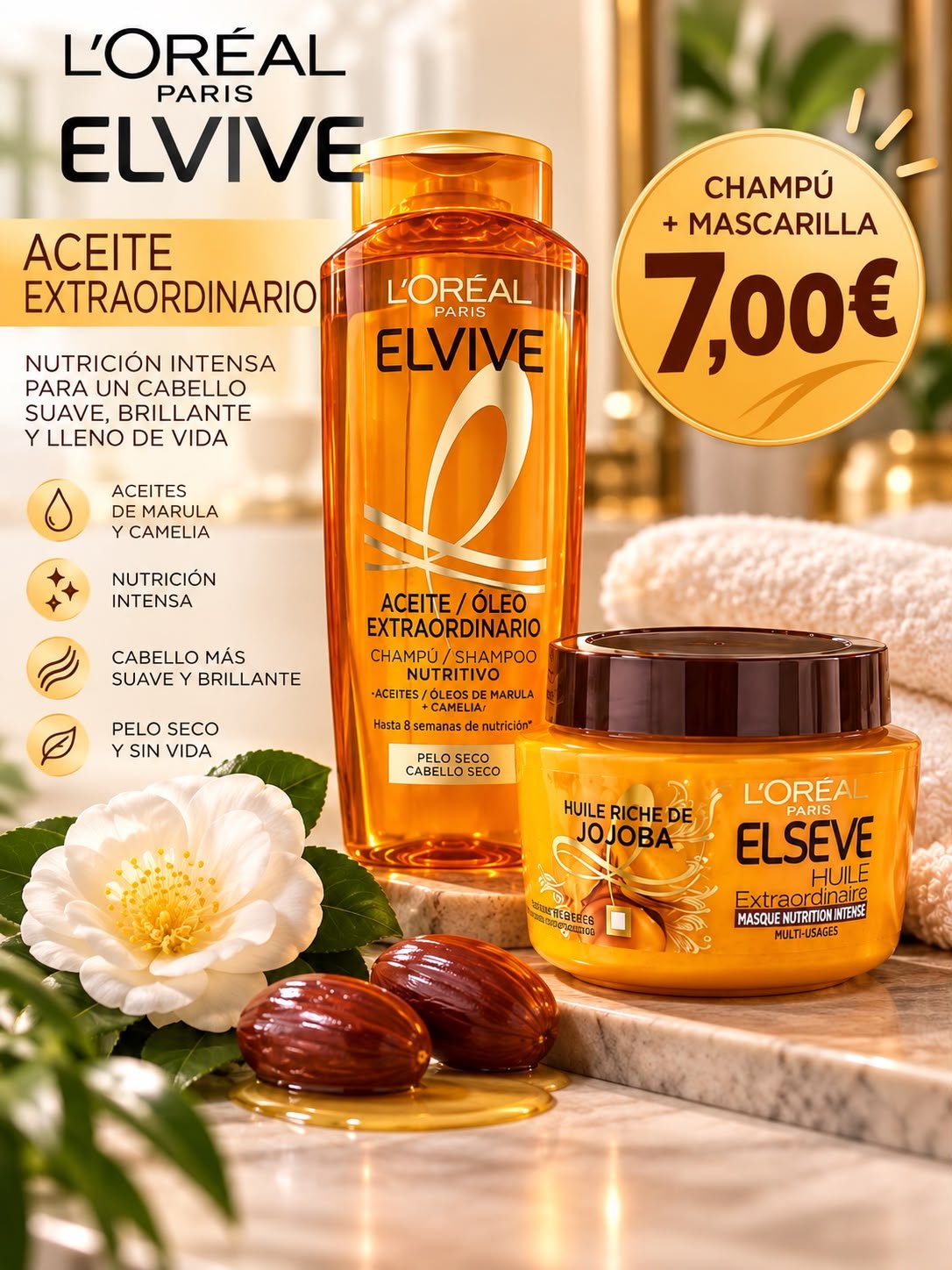 Pack L’Oréal Paris Elvive Aceite Extraordinario con champú y mascarilla capilar